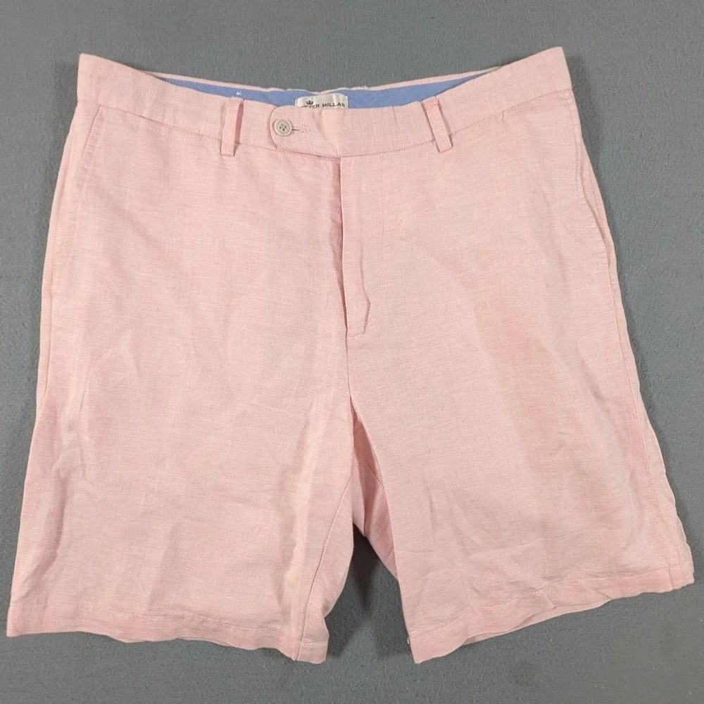 Peter Millar Crown Shorts Mens 34 Pink Linen Cotton Blend Flat Front MS17B36